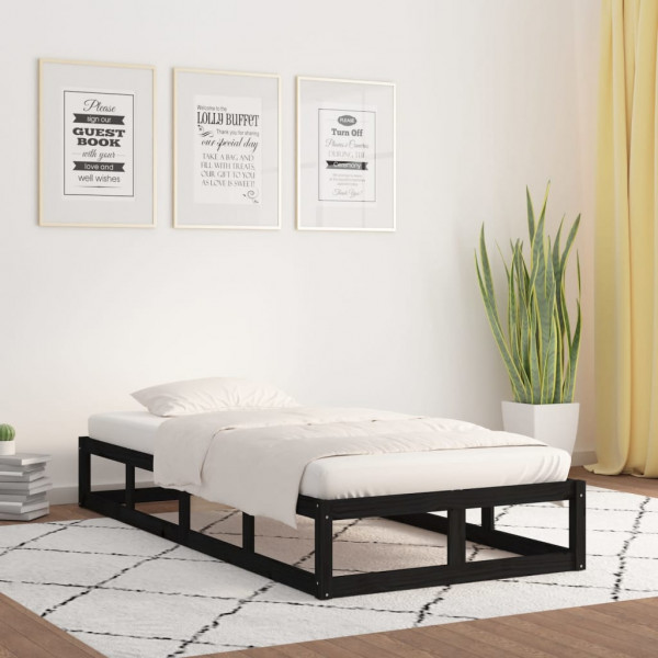 Estructura de cama individual de madera maciza negra 90x190 cm D