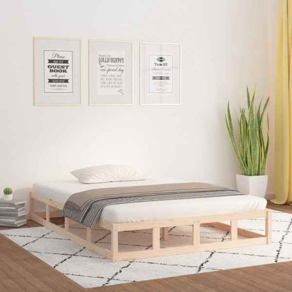 Estrutura de cama dupla pequena madeira maciça 135x190 cm D