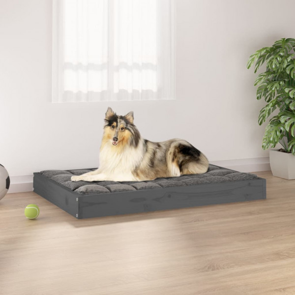 Cama para perros madera maciza de pino gris 91.5x64x9 cm D