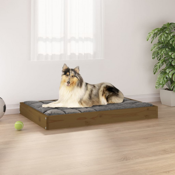 Cama para cão em madeira maciça de pinho castanho mel 91,5x64x9 cm D