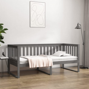 Sofá-cama em madeira de pinho maciça cinza 90x190 cm D