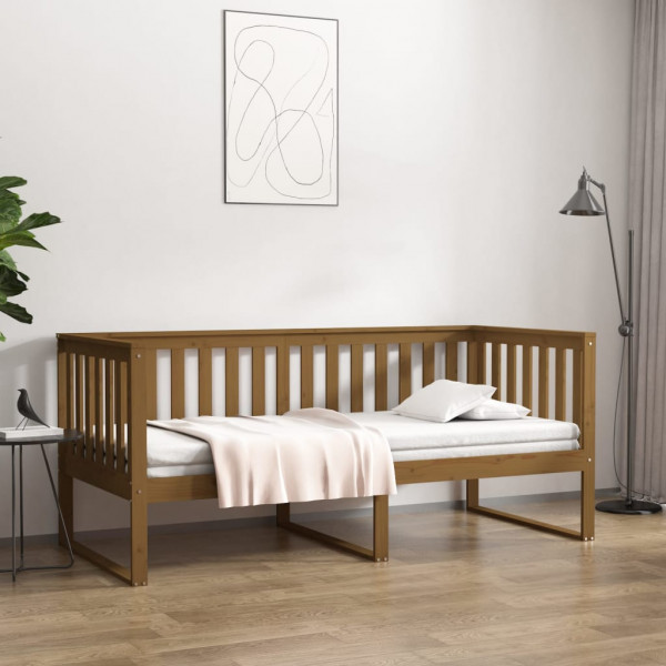 Sofá-cama em madeira de pinho maciça castanho mel 90x190 cm D
