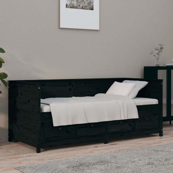 Sofá cama madera maciza de pino negro 75x190 cm D