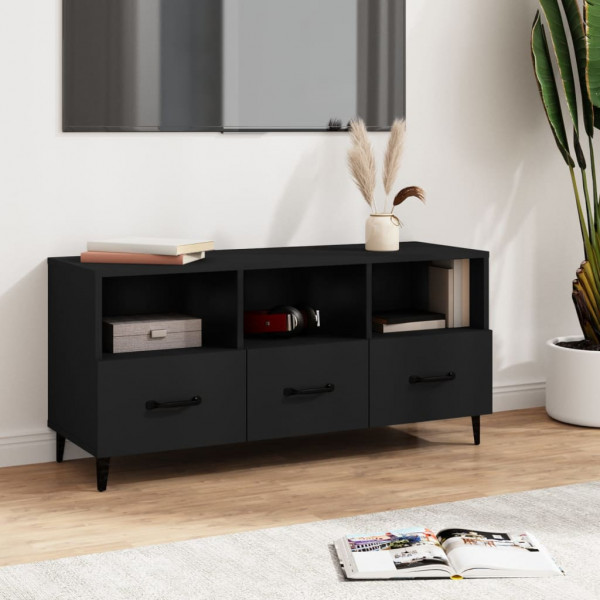 Mueble de TV madera contrachapada negro 102x35x50 cm D