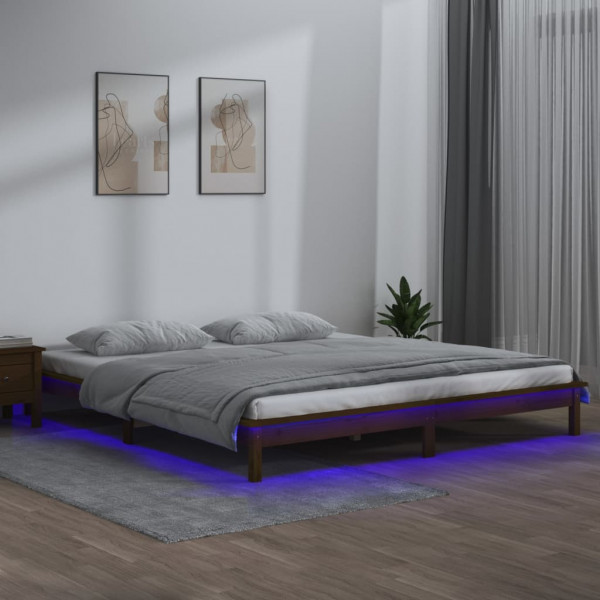 Estructura de cama con LED madera maciza marrón miel 120x200 cm D