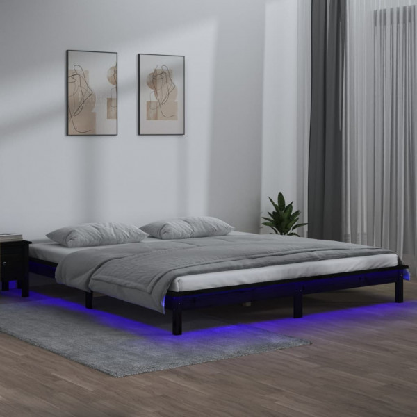 Estructura de cama con LED madera maciza negra 120x200 cm D