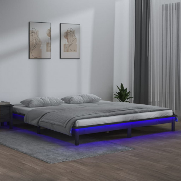 Estructura de cama con LED de madera maciza gris 140x200 cm D