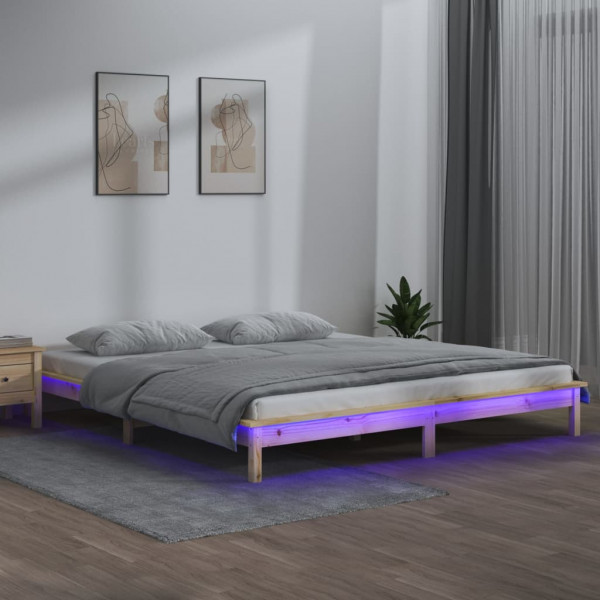 Estrutura de cama com LED madeira maciça King Size 150x200 cm D