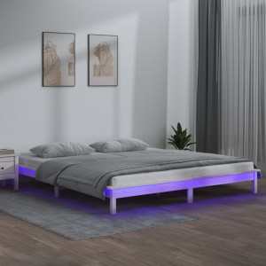 Estructura de cama con LEDs madera maciza blanca 150x200 cm D