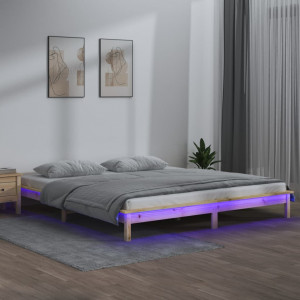 Estructura de cama con LED Super King madera maciza 180x200 cm D