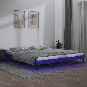Estructura de cama con LED madera maciza gris 200x200 cm D