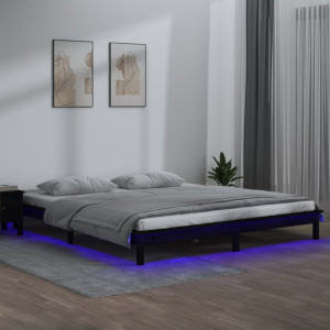 Estructura de cama con LED madera maciza negra 200x200 cm D