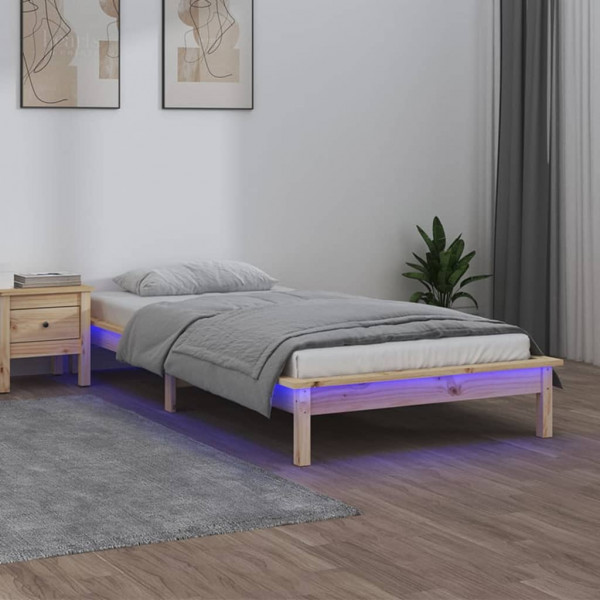 Estructura de cama con LED madera maciza 75x190 cm D