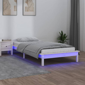Estructura de cama con LED madera maciza blanca 75x190 cm D