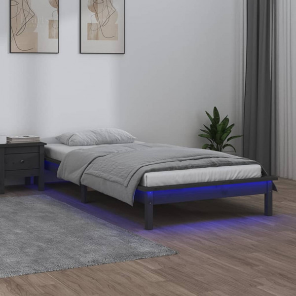 Estructura de cama con LED madera maciza gris 75x190 cm D