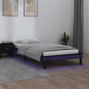 Estructura de cama con LED madera maciza negra 75x190 cm D