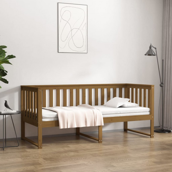 Sofá cama de madeira maciça de pinheiro marrom mel 80x200 cm D