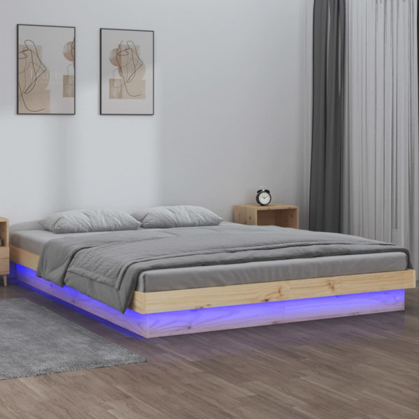Estrutura de cama com LED madeira maciça 140x200 cm D