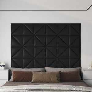 Paneles de pared 12 uds cuero sintético negro 30x30 cm 0.54 m² D