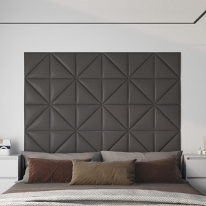 Paneles de pared 12 uds cuero sintético gris 30x30 cm 0.54 m² D