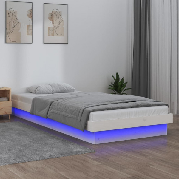 Estructura de cama con LED madera maciza blanca 90x200 cm D