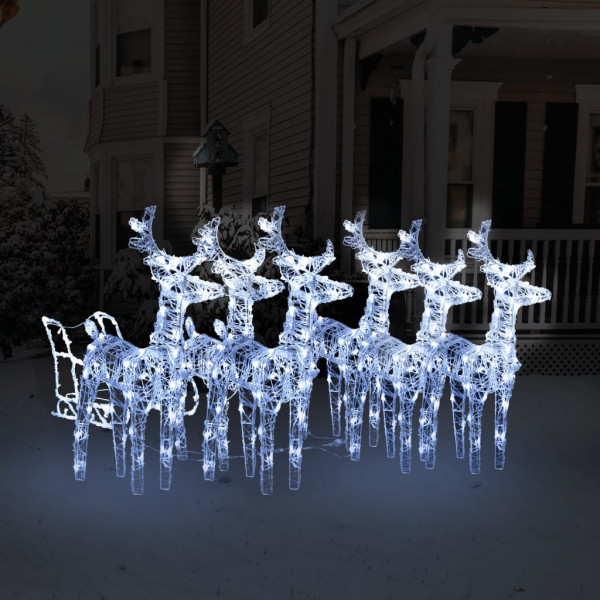 Decoración navideña de renos y trineo acrílico 320 LED D