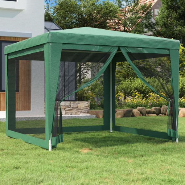 Carpa para fiestas con 4 paredes de malla HDPE verde 3x3 m D