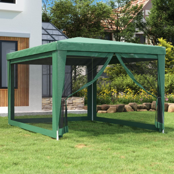 Carpa para fiestas con 4 paredes de malla HDPE verde 3x4 m D