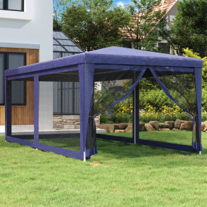 Tenda de festa com 6 paredes de malha HDPE azul 3x6 m D