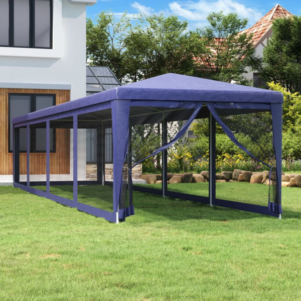 Carpa para fiestas con 10 paredes de malla HDPE azul 3x12 m D