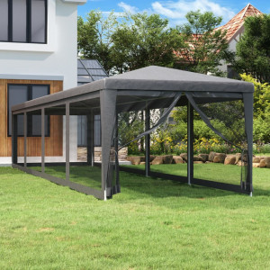 Tenda de festa 10 paredes malha PEAD cinza antracite 3x12 m D