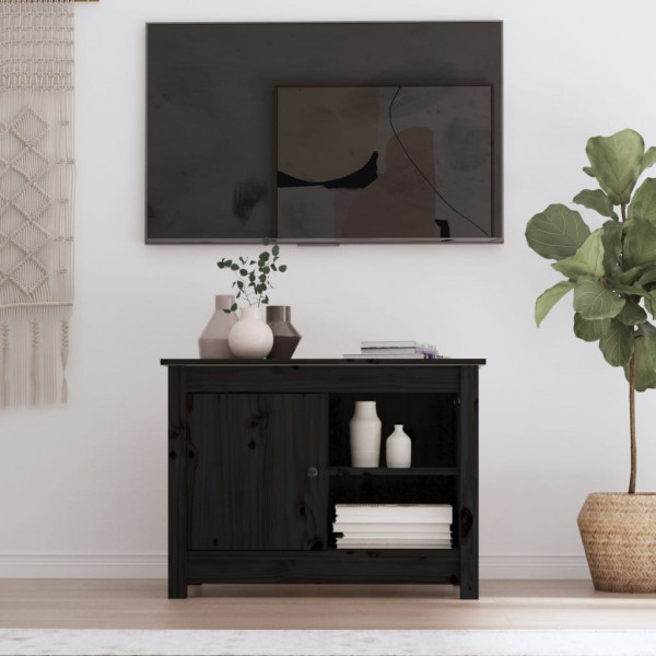 Mueble de TV de madera maciza de pino negro 70x36.5x52 cm D