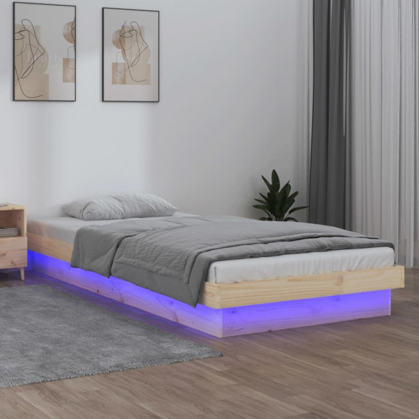 Estrutura de cama com LED madeira maciça 90x190 cm D