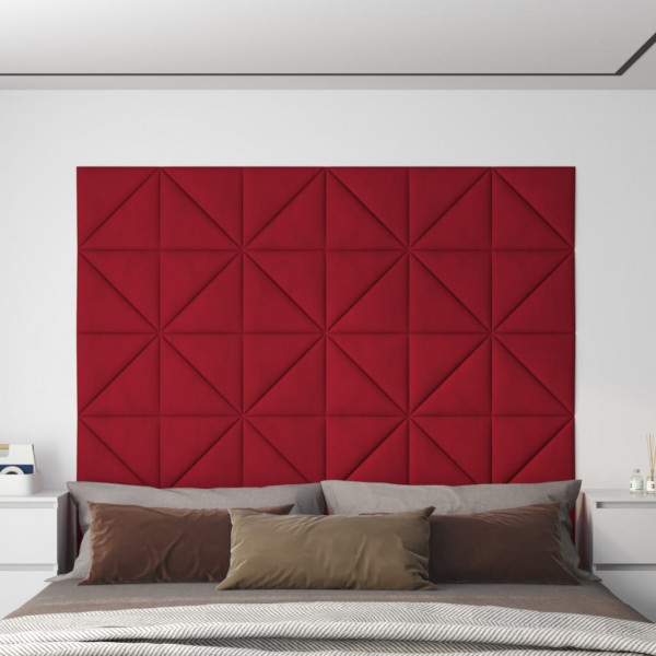 Paneles de pared 12 uds terciopelo rojo tinto 30x30 cm 0.54 m² D