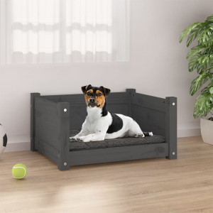 Cama de cão madeira maciça de pinho cinza 55,5x45,5x28 cm D