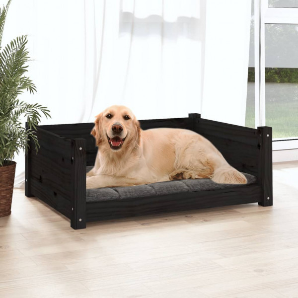 Cama para perros madera maciza de pino negro 75.5x55.5x28 cm D