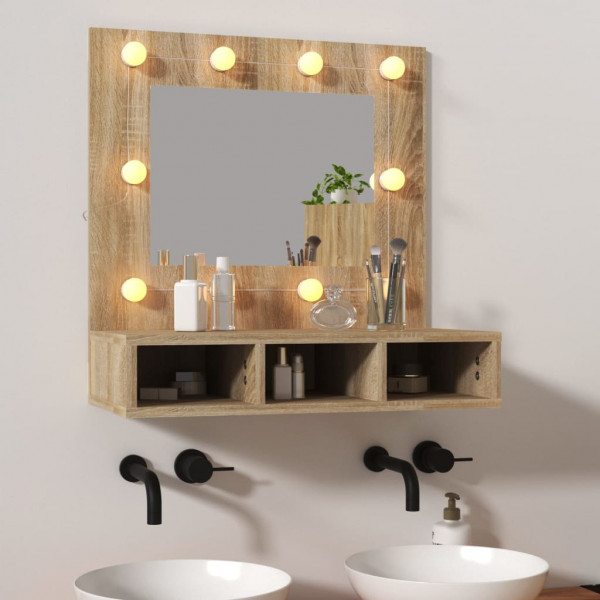 Mueble con espejo y LED color roble Sonoma 60x31.5x62 cm D