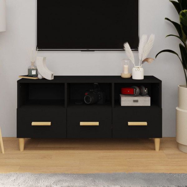 Mueble de TV madera contrachapada negro 102x36x50 cm D
