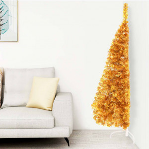 Medio árbol de Navidad artificial con soporte PET dorado 120 cm D