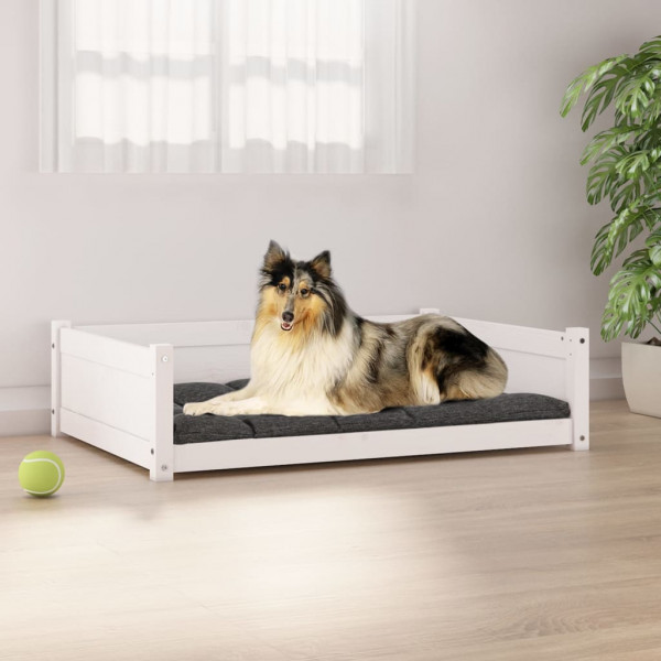 Cama para perros madera maciza de pino blanco 95.5x65.5x28 cm D