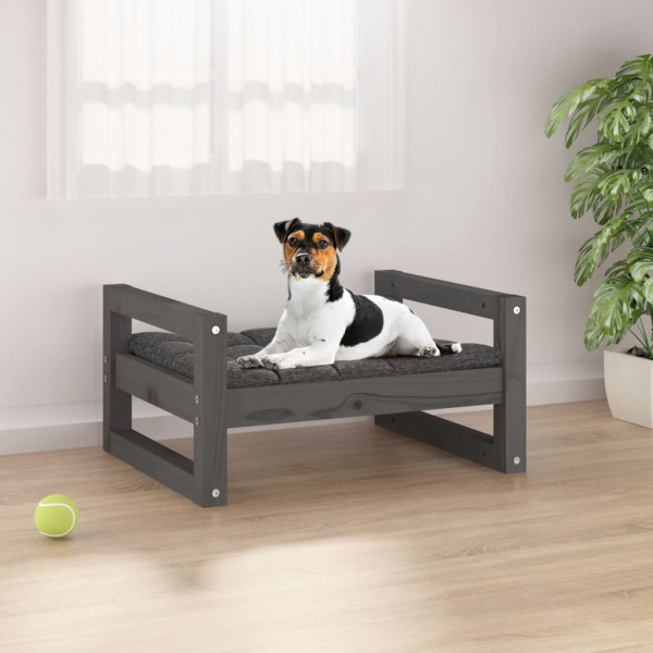 Cama para perros madera maciza de pino gris 55.5x45.5x28 cm D
