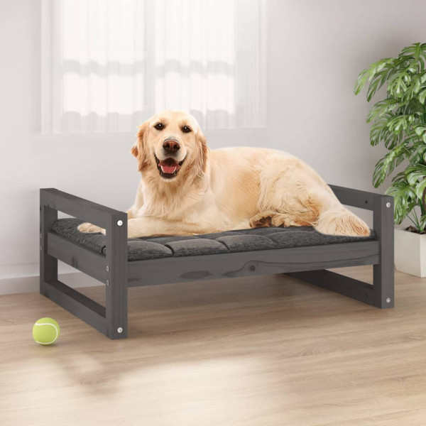 Cama para perros madera maciza de pino gris 75.5x55.5x28 cm D