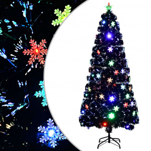 Árbol de Navidad copos de nieve LED fibra óptica negro 180 cm D