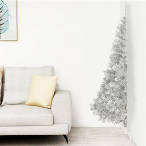 Medio árbol de Navidad artificial con soporte PET plata 240 cm D