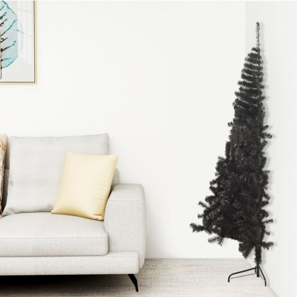 Medio árbol de Navidad artificial con soporte PVC negro 150 cm D