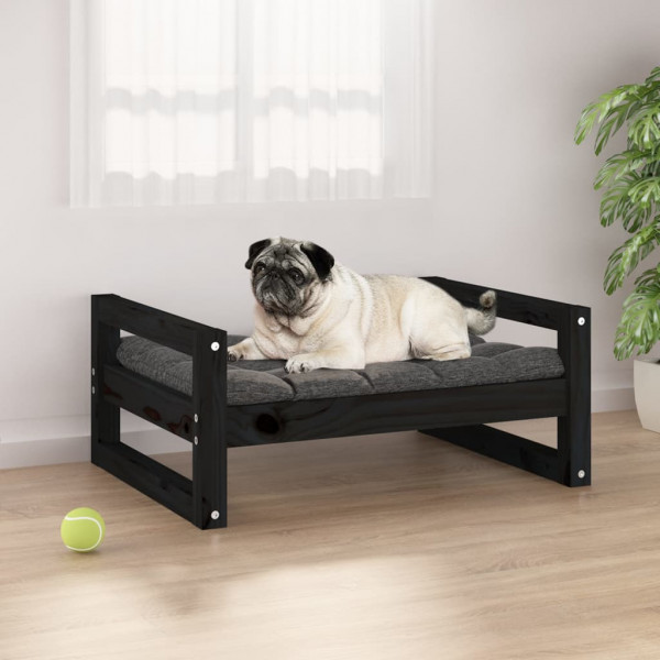 Cama para cachorro em madeira maciça de pinho preto 65,5x50,5x28 cm D