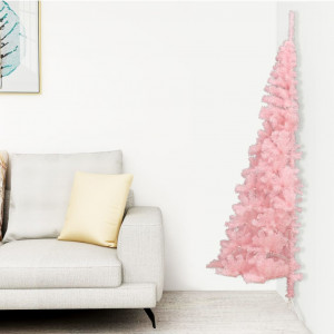 Medio árbol de Navidad artificial con soporte PVC rosa 150 cm D