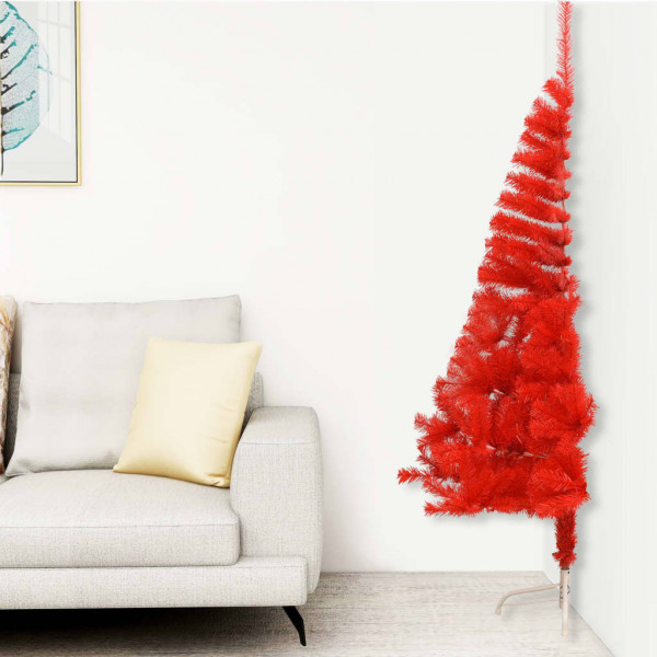 Medio árbol de Navidad artificial con soporte PVC rojo 240 cm D