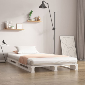 Cama de palets madera maciza de pino blanca 100x200 cm D