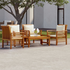 Set muebles de jardín 5 pzas y cojines madera maciza de acacia D